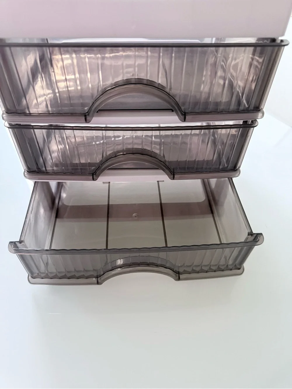 White Desktop, Makeup or Skincare Organizer with 3 Smoke-Tone Drawers